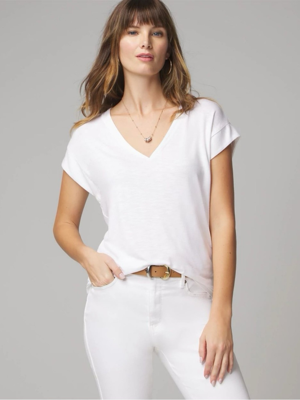 [WHBM] Classic V-Neck Short Sleeve Tee